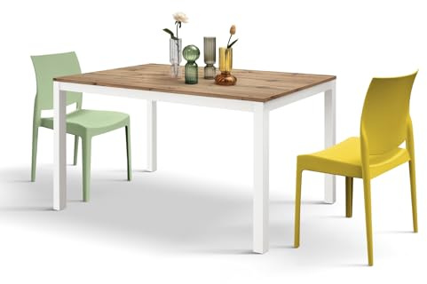 PAZZO DESIGN Tavolo Allungabile Sonia, Soggiorno, Cucina, Studio, Piano Nobilitato Melaminico, Gambe Metallo Bianche, Made in Italy, Rovere Rustico,140x80x75 cm - id_2161