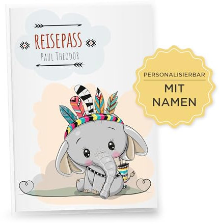Little Fairy Tales Reisepasshülle für Kinder personalisierbar | Kinderreisepasshülle mit Personalisierung/Namen | Schutzhülle personalisierbar mit Waldtiere Elefant