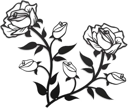 Hocadrv 2 Stück Wanddeko Metall Schwarze Rosen für Wohnzimmer, Schlafzimmer, Büro - Blumen Wanddekoration, Wandobjekt, Moderne Heimat Außendekoration (38CM)