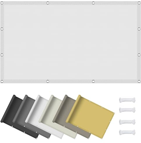 Tenda da Sole Rettangolare 60 x 160 cm Balcone Protezione Della Privacy, Impermeabile Rettangolare con Occhielli, 185Ggsm Oxford, per Esterno Terrazza Giardino, Bianco