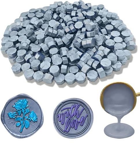 Wachs Siegel Perlen, Ioggtser 560 PCS Achteck Siegelwachsperlen für Wachssiegelstempel, Siegelperlen zur Herstellung von Wachssiegeln für Hochzeits- und Partyeinladungen (Gray Blue)