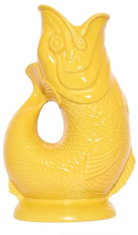 The Original Gluggle Jug - Yellow Glug Jug in XL, 28cm 1.4L - Gug Glug Fish Shaped Jug - Decorative Glugging Water, Cocktail, Wine & Gin Pitcher, Decanter or Vase - Hand Made in Britain