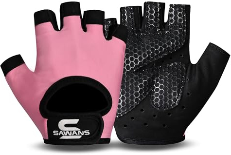 SAWANS Gants d'haltérophilie pour homme et femme - Antidérapants et respirants - Rembourrés en silicone - Protection de la paume - Pour exercice, fitness, tractions, cyclisme (rose, M)
