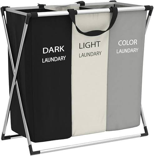 Toemics Wäschekorb, 155L Wäschesammler Mit Ablage, Wäschekorb 3 Fächer, Wäschesack Laundry Baskets Aus Oxford-Gewebe Ausziehbar Abnehmbar 64 X 35 X 62 cm Pfandflaschen Sammelbehälter