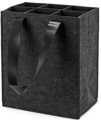 QWORK Bolsa para Botellas de Fieltro Reutilizable con Asas de Cuero PU Reforzado para 6 Botellas de Cerveza y Vino