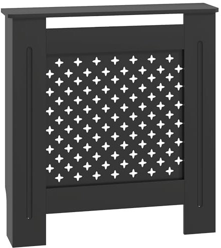 HOMCOM Copritermosifone in Legno MDF Traforato a Croce, Copriradiatore Moderno con Ripiano per Salotto e Soggiorno, 78x19x82 cm, Nero