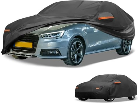 Partuto All-Weather Waterproof Car Cover - UV-Resistant Outdoor Full Exterior Protection for Audi A1 190T-PU Black with Right Side Zipper
