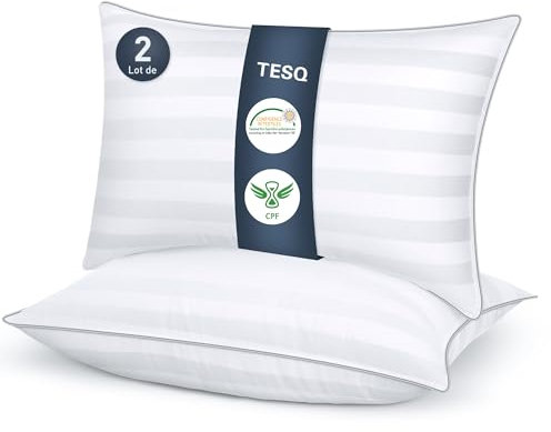 TESQ Almohadas 50x70 cm Pack de 2 – Almohada Suaves y Cómodas de Lujo de Hotel, Transpirables e Hipoalergénicas, Ideales para Dormir de Lado, Boca Arriba o Boca Abajo, Fáciles de Lavar