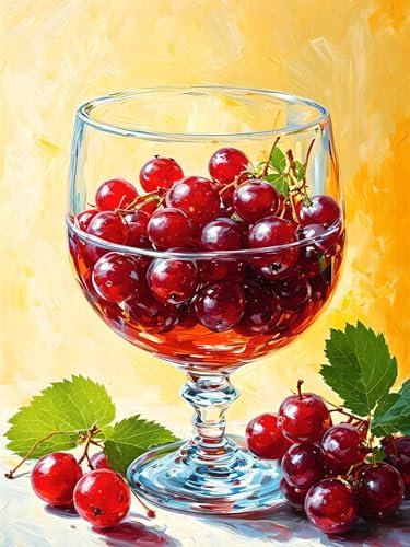 Malen nach Zahlen Kirsche Malen nach Zahlen Erwachsene 50 x 70 cm Paint by Numbers Obst Malen nach Zahlen Kinder Kreativ Set DlY Handgemalt Ölgemalde Bastelset für Zimmer Wanddeko,Ohne Rahmen H-198