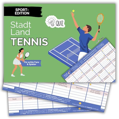 Stadt Land Tennis by snaPmee - Geschenk für Spieler, Trainer & Fans - Quiz Spiel - 50 Blatt Din-A5