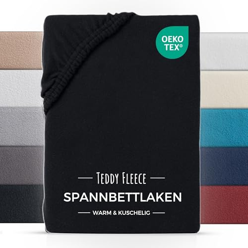 Carpe Sonno Plüsch Spannbettlaken 160x200cm - Warmes Fleece Bettlaken 160 x 200 Winter Spannbettlaken 160x200 Flauschig feine Mikrofaser - Oeko-TEX Teddy Spannbetttuch kuschelig - Schwarz