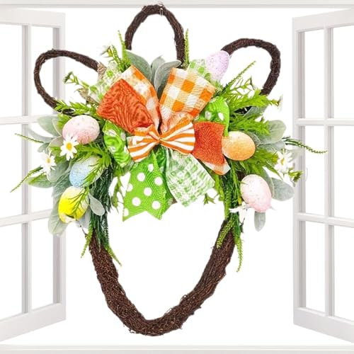 Osterkranz Mit Eiern, Farbener Osterkranz, Künstliche Türkranz, Künstlicher Frühlingskranz,Türkränze In Hasenkopfform, Osterdekoration, Frühlingskranz, Partyzubehör, 50cm