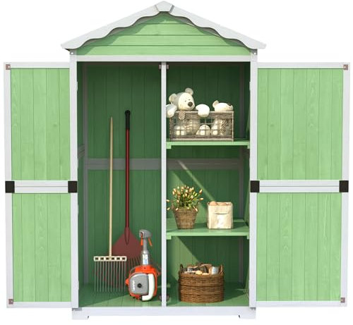 Abri de jardin - Abri de jardin - Armoire à outils en bois - Abri de rangement pour jardin, terrasse - Résistant à la décoloration - Résistant aux intempéries - Sûr et protégé - Vert