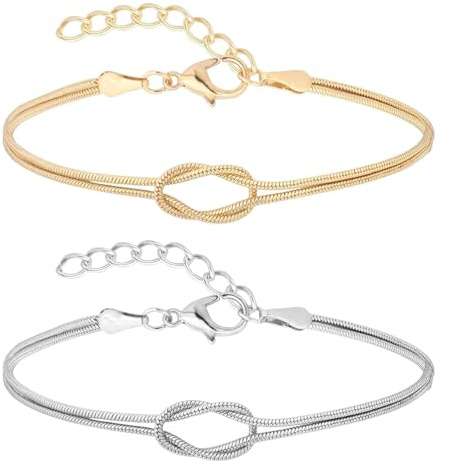 Genérico 2 x Infinity Knot Bracelets in 14K (Gold+Silver) - Friendship / Partner Jewellery - Adjustable Chain - Grande, Acrylic, Garnet, Grande, Acrylic, Garnet