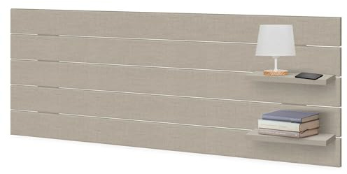 DHOME Testiera in Legno Riciclato DM con Mensole Stile Pallet Comodino Integrato Ripiani per Letto Stile Nordico Ferramenta Inclusa (Pallet Orizzontale, Finitura Lino, 160cm)