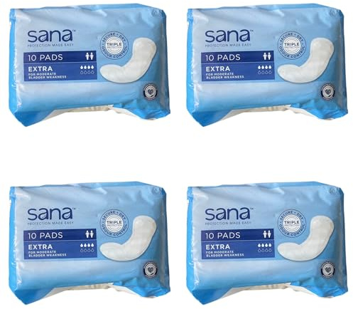 4× SANA Incontinence Pads | Extra - Pads for Moderate Bladder Weakness - 10 Pads in Each Pack [Total 40Pads]