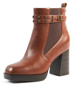 GABYLOU – KIM Model – Women's Comfort Ankle Boots for Wide Feet and Ankles 2XL – Removable Double Insole. 9.5 cm Block Heel – Rock Chic Style with Studded Straps