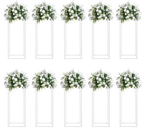 10PCS 23.6inch/60cm High Wedding Flower Stand, Metal Stand, With Acrylic Laminate,Acrylic Vase Column Geometric Centerpiece Stands, Floral Display Rack for T-Stage Events Reception, Party Decoration