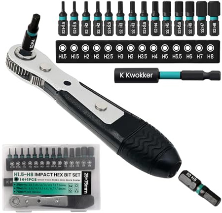 15PCS Impact Drill Allen Key Bit Set 25mm Long, Allen Key Drill Bit Set H1.5-H8 Metric Hex Impact Allen Wrench Drill Bit Set, 1/4 Allen Shank hex Bit Set with Magnetic Bit Holder