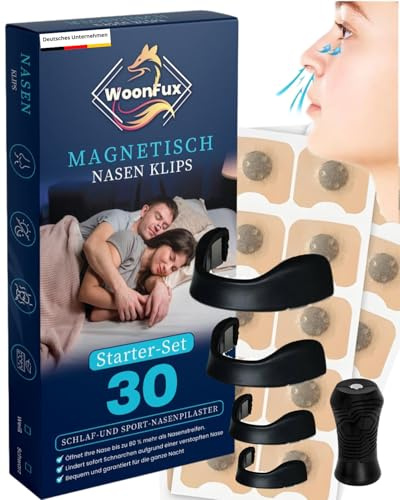 Premium Nasenpflaster Magnet [STARKER KLEBER] - Magnetisches Nasenpflaster für ruhigen Schlaf - Nasenspreizer für besseres Atmen - Echter Schnarchstopper (Set 30 Tage)