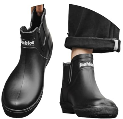 Stivali da pioggia da uomo, in gomma, da trekking, da campeggio, comodi e alti al polpaccio, per l'uso quotidiano, scarpe da uomo 45,5, Nero , 44 EU