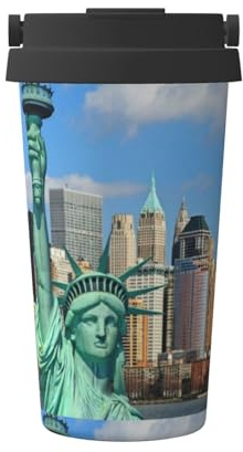 Taza de café aislada con diseño de la estatua de la libertad en Nueva York, termo aislado al vacío de doble pared para frío y calor, 16 onzas, compatible con oficina, escuela, fiesta, camping