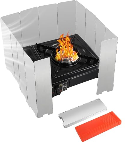 yolzhxe Windschutz Campingkocher, 16 Platten Windschutz Gaskocher Faltbarer, Leichter Aluminium Windschutzscheibe für Camping Kocher, Outdoor Öfen Gaskochern