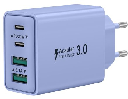 Cargador USB C, 40W Cargador iPhone Carga Rapida USBC Enchufe Múltiple 4-Puertos PD+QC Rápido Pared Adaptador para iPhone 17 16 15 14 13 12 11 Pro MAX Plus, iPad, Samsung S24 S23 Fast Charger