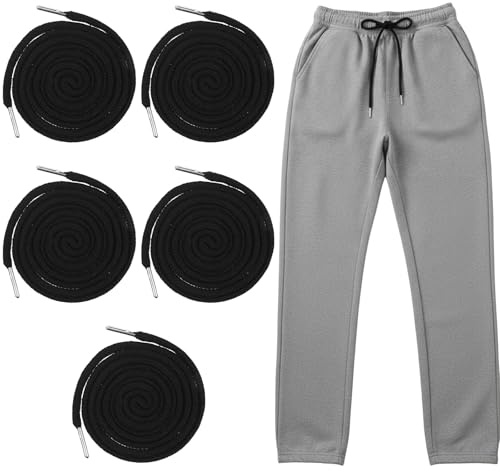 5 cuerdas de repuesto para sudadera con capucha de 53 pulgadas, cordón negro con cordón para pantalones deportivos, pantalones cortos, sudaderas, chaquetas, abrigos y bolsas