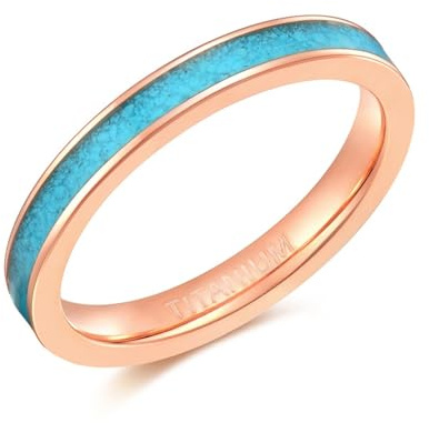 TIEHOKTW Damenring Silber/Roségold Türkis mit Gravur, 3MM Hochzeitsringe Titan Ohne Stein Freundschaftsringe für Damen Gr. 47-70