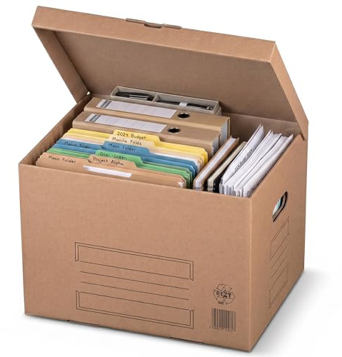 20 Stück Archivbox & Aktenkarton mit Klappdeckel – stabile Büro-Archivboxen aus Wellpappe für Ordner & Akten – stapelbar, wiederverwendbar, umweltfreundlich – 41x32x28,5 cm, für Büro-Archivierung