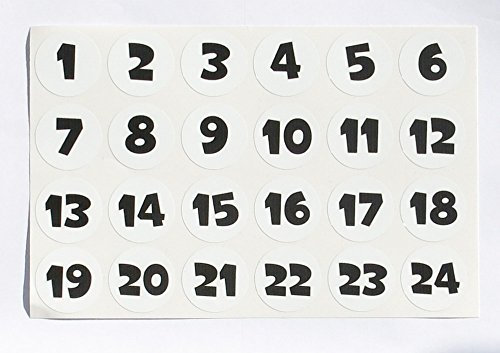 Unbekannt 24 Adventskalenderzahlen für den selbstgemachten Adventskalender, zum Basteln, Selbstklebende Etiketten MATT, 24 Zahlen zum Beschriften, Nummerieren, 30mm,