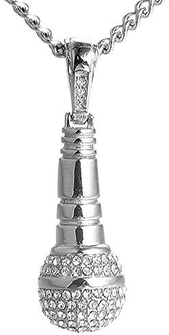 PAURO Homme Acier Inoxydable Hip Hop Diamant CZ Microphone Pendentif Charme Collier avec Chaîne 24, Argent Petit