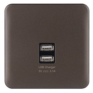 Schneider Electric Lisse Screwless Deco - Single Wall Plate with 2 USB Charging Ports, GGBL70042BMBS, Mocha Bronze with Black Insert