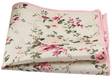 DB Dickie Bow Men's Luxury Cotton Blend Pocket Square (Cream Floral) - suitable for formalwear, office, weddings, parties, grooms & groomsmen outfits