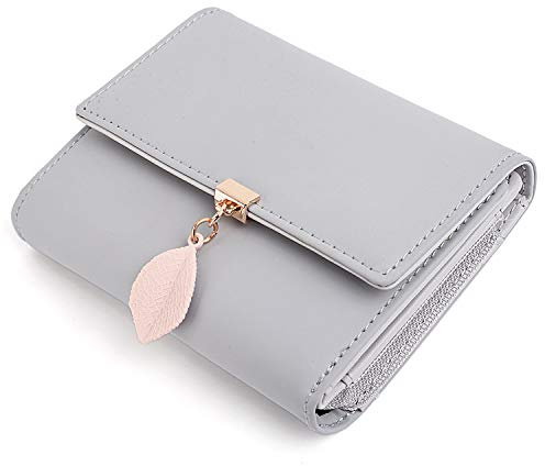 Portefeuille Femme UTO Porte-Monnaie Feuille Exquis Pendentif en PU Cuir 6 emplacements de Carte Gris