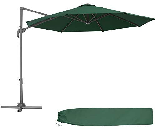 tectake® Ampelschirm Sonnenschirm groß mit Schutzhülle, Ø 300 cm, höhenverstellbar, klappbar, mit Fußpedal und Kurbel, UV-Schutz 50+, Gartenschirm, zur Terrassenüberdachung oder für Balkon - grün