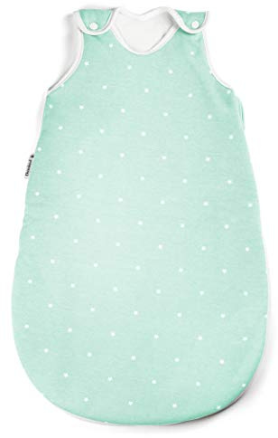 Ehrenkind® Babyschlafsack rund | Bio-Baumwolle | Ganzjahresschlafsack für Baby Größe 50/56 Farbe Mint mit weißen Sternen