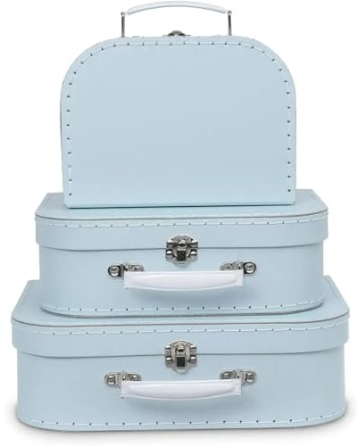 Jewelkeeper - Valigie in Cartoncino, Set da 3 – Scatole Regalo Portaoggetti Impilabili per Compleanno Matrimonio Natale Nursery Ufficio Decorazione Vetrine Giocattoli Foto - Disegno Pastello Azzurro