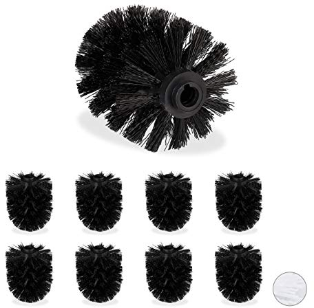Relaxdays Set de 9 Cepillos de Recambio Escobilla WC, Baño, Cabezal Repuesto, Plástico, 12 mm de Rosca, ⌀ 7 cm, Negro