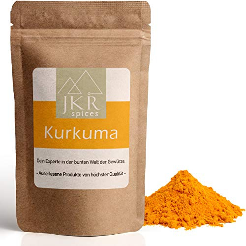 JKR Spices Kurkuma Pulver - Kurkumapulver aus gemahlener Curcuma Wurzel | Gelbwurz gemahlen | hoher Curcumin Kurkumin Gehalt | Ideales Gewürz zum Kochen und Goldene Milch - 500g