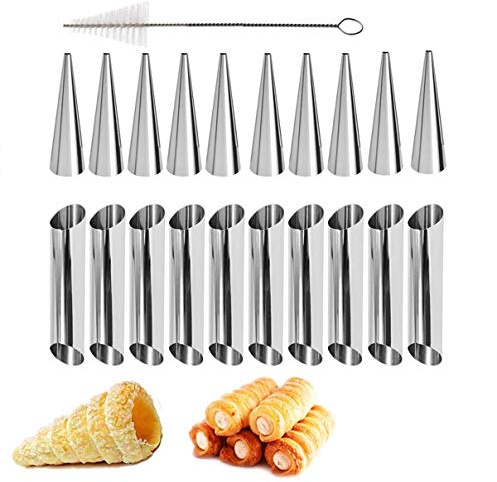 Cream Horn Molds-21 pcs Moulds Stainless Steel Cannoli Form Tubes Cream Roll mold Screw Croissant mold Cone Tubular Shaped Mold for Cannoli Tubes