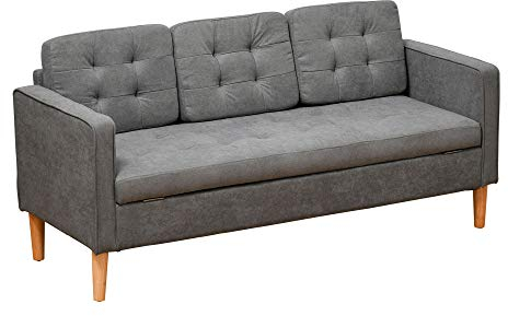 HOMCOM 3 Sitzer Sofa, Couch mit Stauraum, Holzbeine, Gepolsterter Polstersofa mit Samtoptik für Wohnzimmer, Schlafzimmer, 166,5 x 62 x 82 cm, Grau