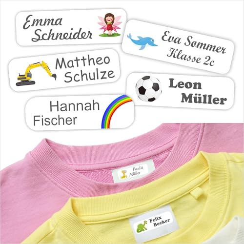 Indigos UG Namensschilder für Kleidung & Gegenstände weiß - 35x10mm - 60 Sticker - Namensaufkleber Kinder Schule - Kindergarten, KITA - für Wäscheetiketten selbstklebend