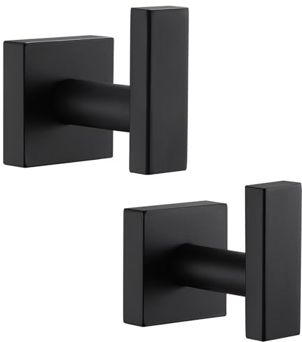 Angle Simple Bathroom Towel Hooks, Robe Coat Hooks, Matte Black, 2 Pack
