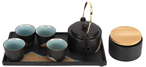 Mini set da tè Kungfu, set teiera, smalto caldo stile giapponese ceramica nera 7 pezzi tè per amante del tè tè a foglie sciolte cerimonia del tè