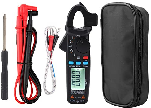 AC-DC-ström Digital klämmätare - 100A 6000-räkningar Lågimpedansspänning 1 mA Avläsning Auto Range Multimeter Tester med temperatur, True RMS