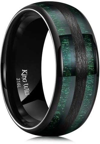 King Will 316L Stainless Steel Wedding Band for Men Women-8mm Width Green Maple Wood Inlay and Black Center Domed Design Wodden Wedding Ring Comfort Fit Size 11