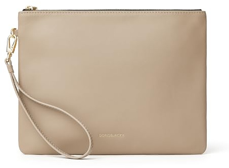 Doris&Jacky Clutch für Damen, weiches Lammleder, mit Riemen, groß, Lammfell beige, Small