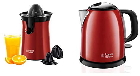 Russell Hobbs Colours Plus Exprimidor de zumo ref. 26010-56 + Colours Plus Hervidor de Agua Eléctrico 2400 W, 1 litro, Acero Inoxidable, Hervidor Pequeño, Filtro Extraíble, Rojo 24992-70